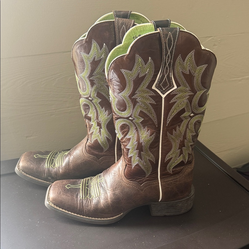 Ariat Brown and Green Western Cowboy Boots